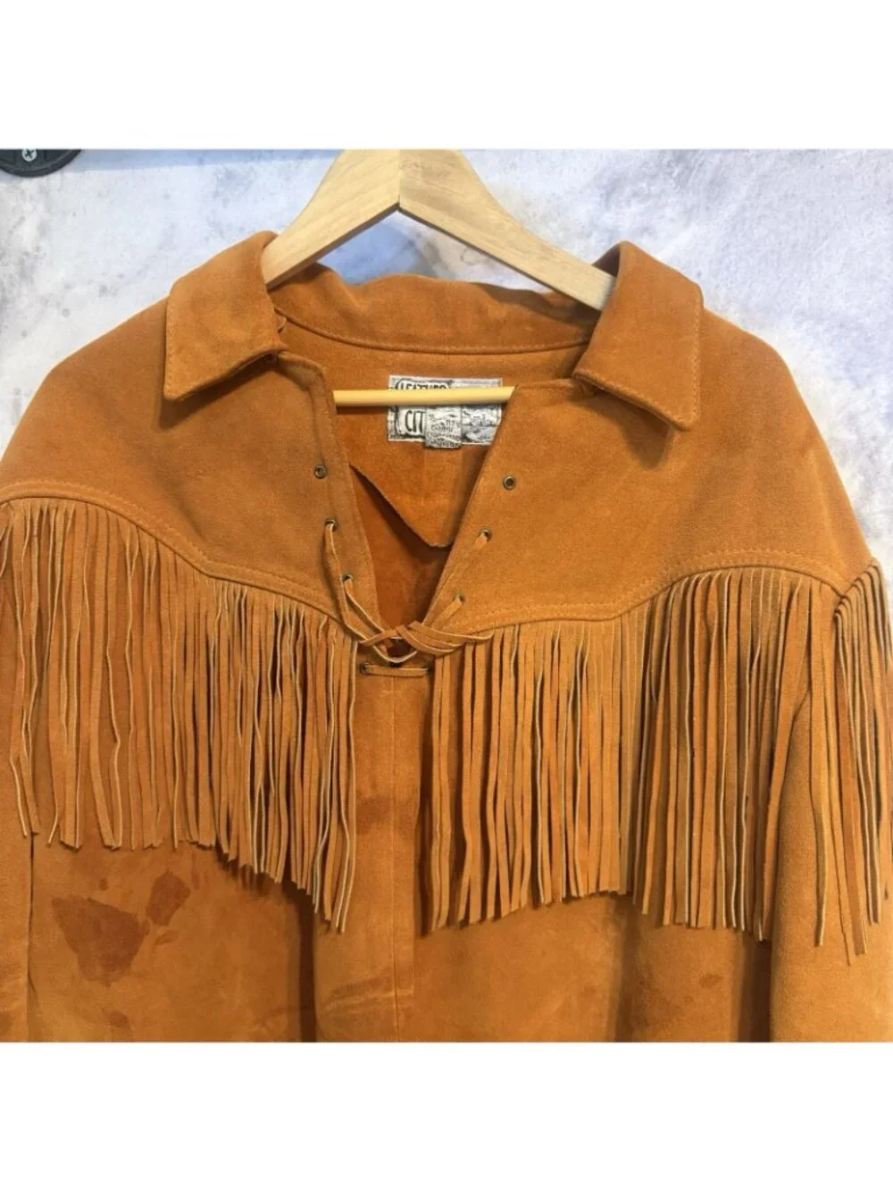 Vintage Leather City Fringe Western Coat Mens Large L Brown